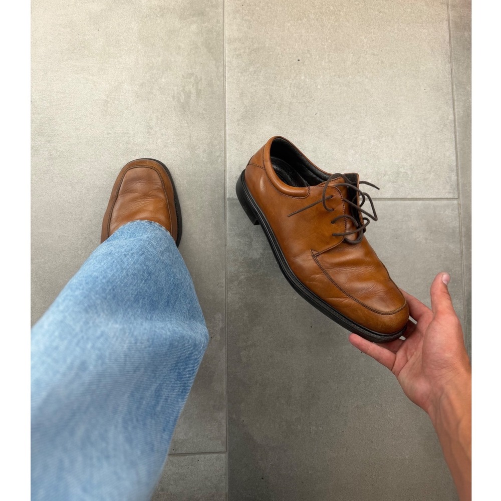 Vintage Nunn Bush Men 10W Tan Brown Leather Bicycle Toe Comfort Gel Oxford Shoes